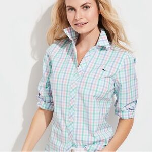 NWT Vineyard Vines Palm Beach Plaid Chilmark button down in Antigua Green Sz 0